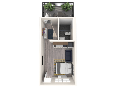 Floor plan for studio, 1 bath, 306 sqft